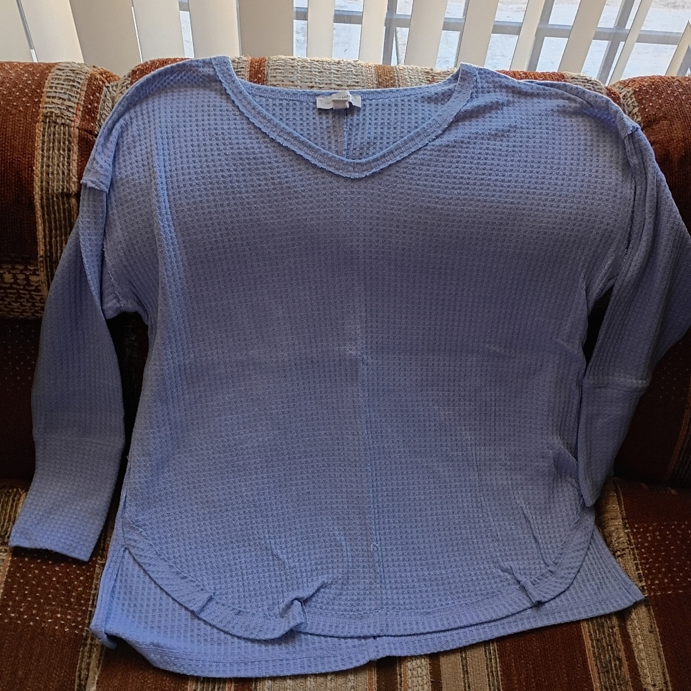 Vintage America Light Blue Waffle Knit V-Neck Pullover